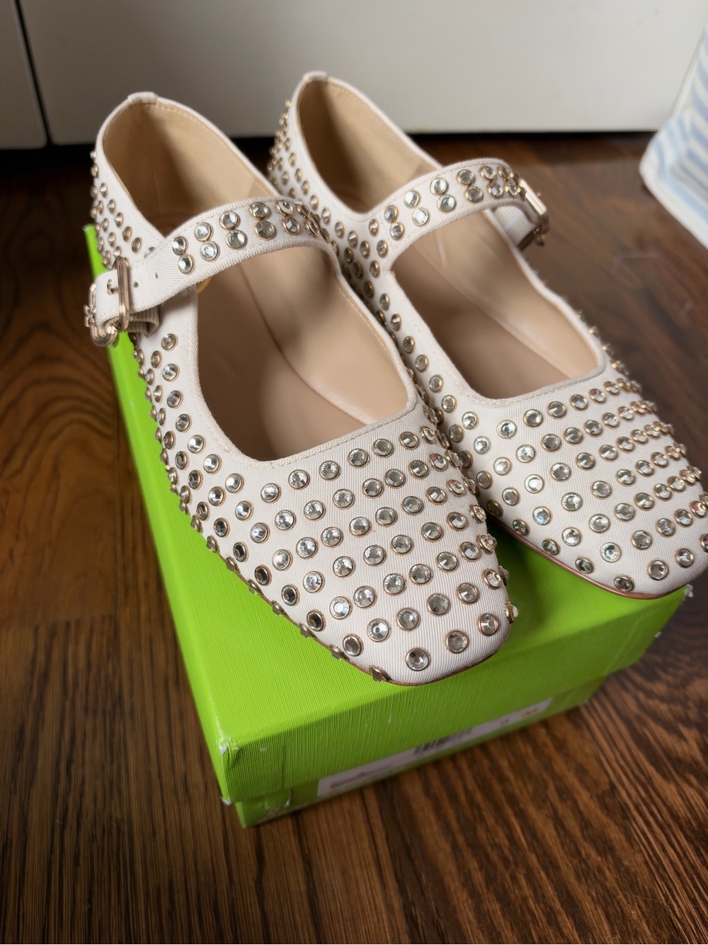 Sam Edelman Studded Mary Jane Flats in Cream